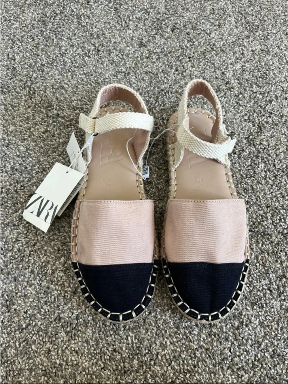 NWT Zara Girls Two-Tone Canvas Espadrilles Shoes Flats | Size 34 (US 2.5)